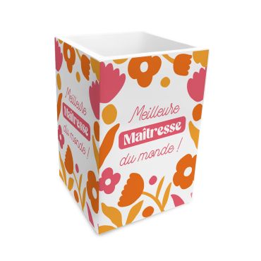 Pot à crayons Meilleure Maîtresse du monde à motifs fleuris | jourdefete.com
