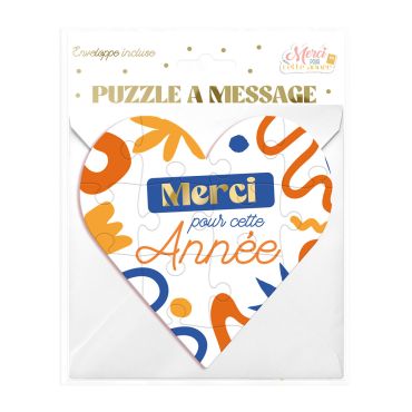 Puzzle cœur message Merci pour cette Année, design coloré orange et bleu | jourdefete.com