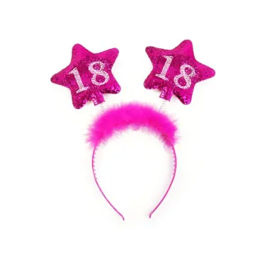 Serre-tête anniversaire 18 ans rose avec étoiles scintillantes | jourdefete.com
