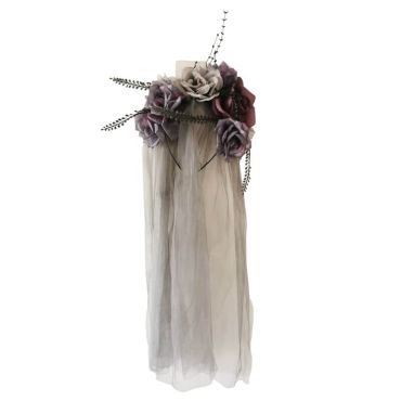 Ce serre-tête Voile gris et Fleurs conviendra parfaitement pour Halloween | jourdefete.com