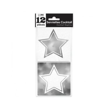 12 serviettes à cocktail étoiles argent | jourdefete.com