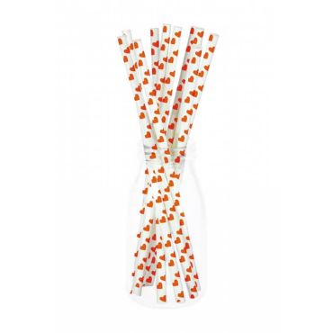 10 pailles blanches avec cœurs rouges | jourdefete.com
