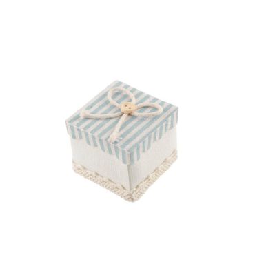 Lot de 4 contenants carrés à rayures en lin - 5 x 5 x 5 cm - Bleu Pastel | jourdefete.com
