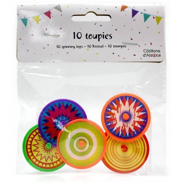 lot de 10 toupies en plastique, multicolore de 4 cm | jourdefete.com