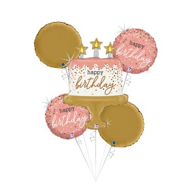 set de 5 ballons anniversaire rose gold et or