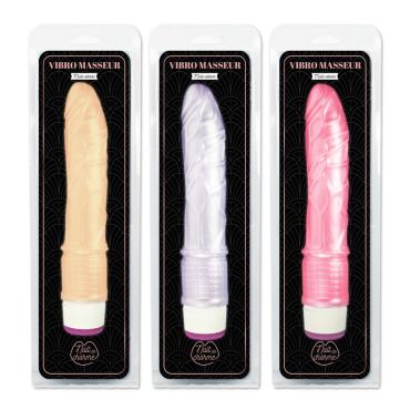 Vibromasseur réaliste effet peau, trois couleurs disponibles | jourdefete.com