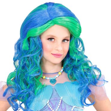 Perruque longue bleue et verte style sirène pour enfant | jourdefete.com