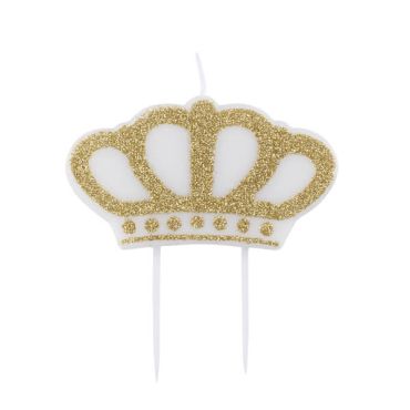 Bougie en forme de couronne à paillettes dorées.