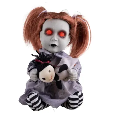Automate Halloween fillette animée avec peluche et yeux rouges lumineux | jourdefete.com
