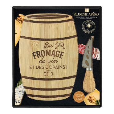 Planche apéro en bambou "Du fromage, du vin et des copains" avec couteau à fromage | jourdefete.com Planche apéro en bambou "Du fromage, du vin et des copains" avec couteau à fromage | jourdefete.com