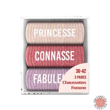 Coffret de chaussettes à paillettes femme Princesse Connasse Fabuleuse | jourdefete.com
