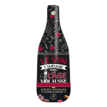Coffret Sommelier en forme de bouteille "Le vin s’améliore avec l’âge" – accessoire de dégustation humoristique | jourdefete.com