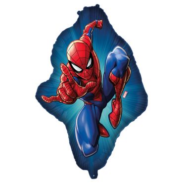Ballon aluminium Spider-Man en position d’action sur fond bleu | jourdefete.com