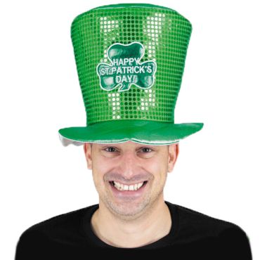 Chapeau haut de forme Happy Saint-Patrick’s Day vert et brillant | jourdefete.com