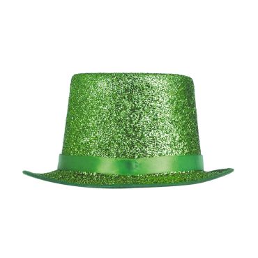 Chapeau haut de forme pailleté vert, accessoire Saint-Patrick festif | jourdefete.com