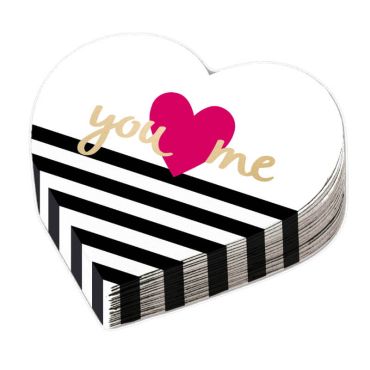 12 serviettes cœur you me blanc et noir | jourdefete.com