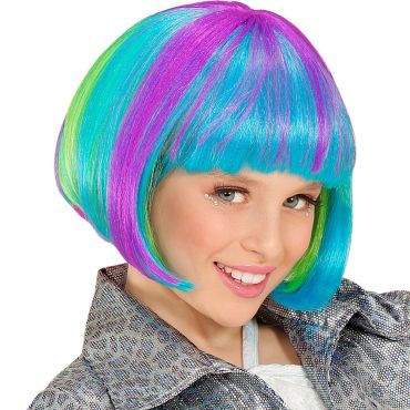 Perruque enfant multicolore coupe courte style pop rétro | jourdefete.com