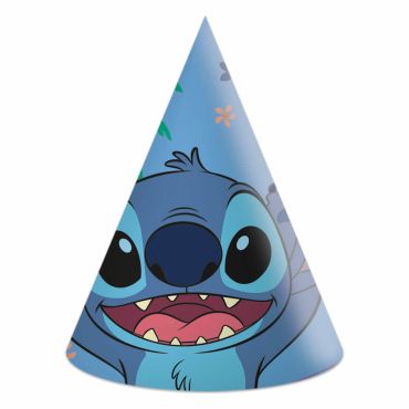 Chapeaux d'anniversaire Stitch en carton avec illustration de Stitch souriant | jourdefete.com