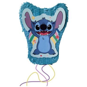Piñata Stitch Disney bleue avec ficelles colorées pour anniversaire | jourdefete.com