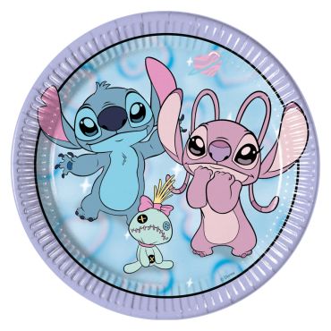 Assiettes en carton Stitch Angel et Souillon pour anniversaire fille pastel | jourdefete.com