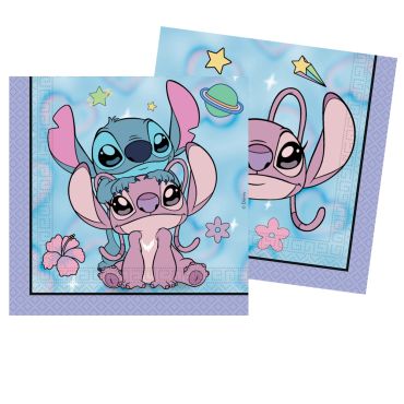 Serviettes en papier Stitch et Angel fond pastel pour anniversaire de fille | jourdefete.com