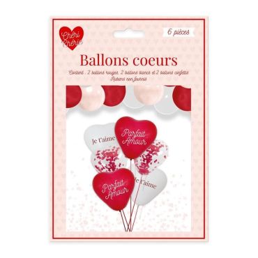 Un kit de 6 ballons en latex en forme de cœur pour la Saint-Valentin | jourdefete.com
