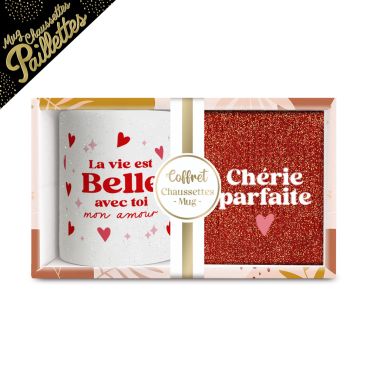 Coffret mug et chaussettes pailletées Chérie parfaite Saint-Valentin | jourdefete.com