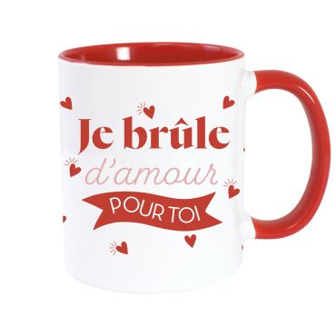 Mug romantique avec message d'amour "Je brûle d'amour pour toi"| jourdefete.com