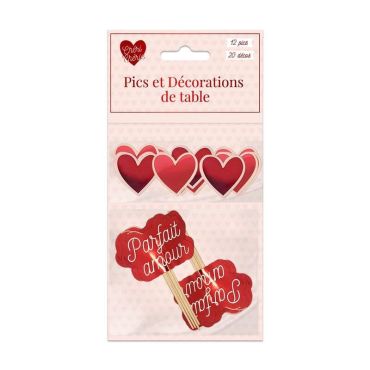 Un lot de 12 pics apéritifs et 20 décorations de table pour la Saint-Valentin | jourdefete.com