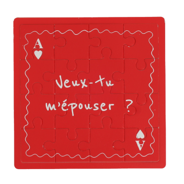 Puzzle en bois rouge et blanc Veux-tu m’épouser demande en mariage Saint-Valentin | jourdefete.com