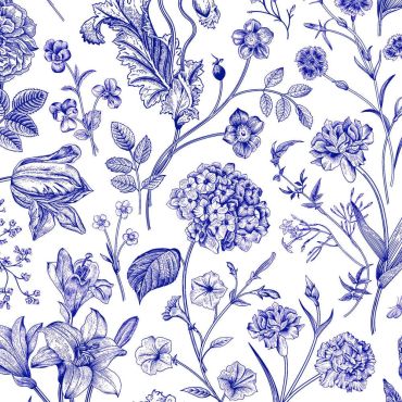 Serviettes en papier florales bleues et blanches au style botanique | jourdefete.com