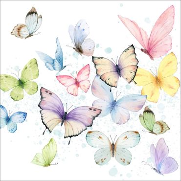 Serviettes en papier avec motifs de papillons colorés en aquarelle | jourdefete.com