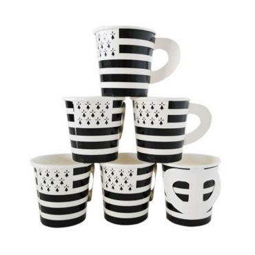 6 tasses à café en carton avec le drapeau breton