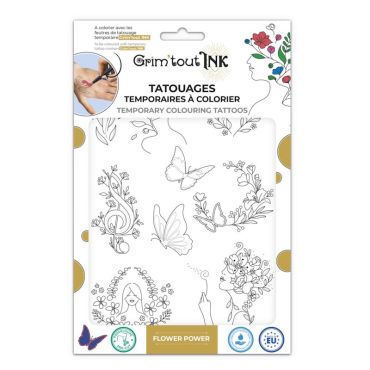 Tatouages temporaires Flower Power Grim'tout INK à colorier | jourdefete.com