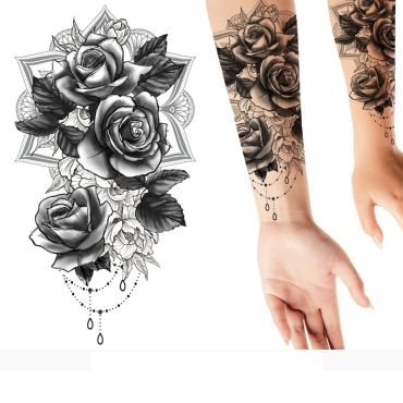 Tatouage temporaire Roses Élégantes noir et blanc 14x30 cm | jourdefete.com