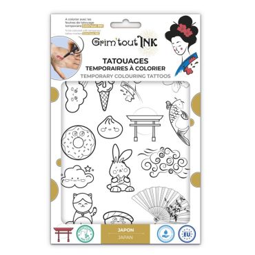 Tatouages temporaires à colorier thème Japon Grim'tout Ink | jourdefete.com