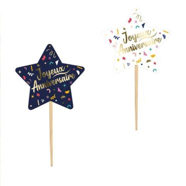 Pack de 12 pics de décoration - Joyeux Anniversaire - Collection Confettis | jourdefete.com