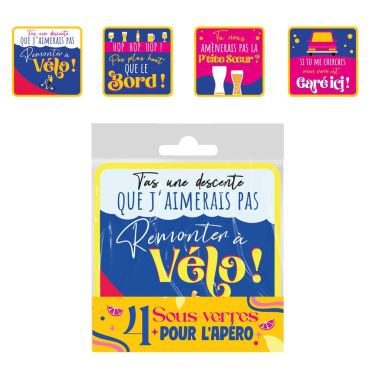 Lot de 4 sous-verres apéro avec messages humoristiques pour l’été | jourdefete.com