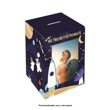Tirelire personnalisable enfant thème astronaute avec fusée et espace | jourdefete.com
