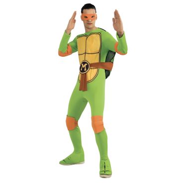 Déguisement Tortue Ninja Michelangelo adulte avec bandeau orange et plastron | jourdefete.com