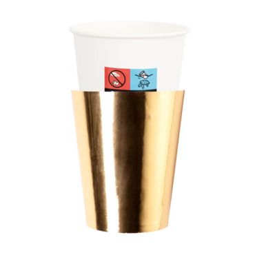 8 gobelets en carton blancs avec 8 revêtements dorés métallisés