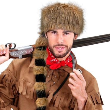 Chapeau en fausse fourrure avec queue de raton laveur pour trappeur | jourdefete.com
