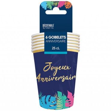 Gobelets tropicaux anniversaire avec motifs exotiques et inscription « Joyeux Anniversaire » | jourdefete.com