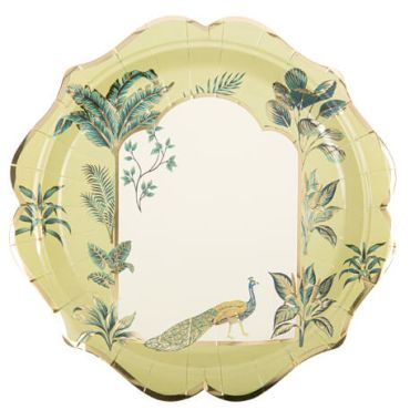 8 Assiettes Tropical Peacock Dégradé de Vert Amande et Or 23cm | jourdefete.com