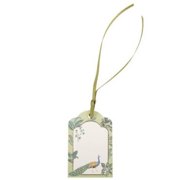 10 Etiquettes Tropical Peacock Dégradé de Vert Amande et Or 6 x 4 cm + Ruban | jourdefete.com