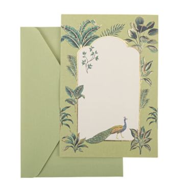 10 Invitations et Enveloppes Tropical Peacock Dégradé de Vert Amande et Or 17,5 x 12 cm | jourdefete.com