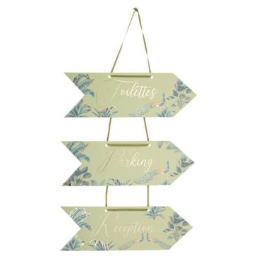 Kit de 3 Flèches Directionnelles Tropical Peacock Dégradé de Vert Amande et Or 30 x 10 cm Recto/Verso + Ruban | jourdefete.com