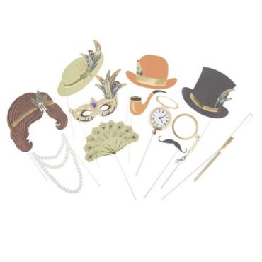 Kit Photobooth Tropical Peacock Dégradé de Vert Amande et Or 12 Pièces | jourdefete.com