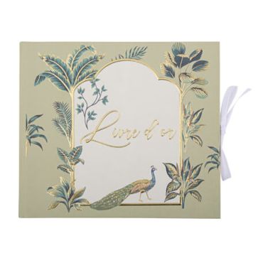 Livre d'Or Tropical Peacock Dégradé de Vert Amande et Or 22 x 19 cm 68 pages | jourdefete.com