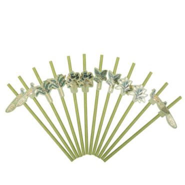 12 Pailles Tropical Peacock Dégradé de Vert Amande et Or 19,5 cm | jourdefete.com